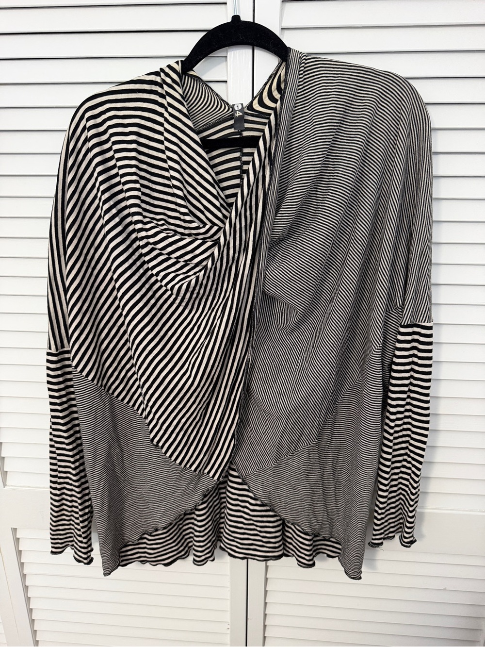 Coin 1804 Black & White Striped Draped Wrap-Front Hoodie Size XL